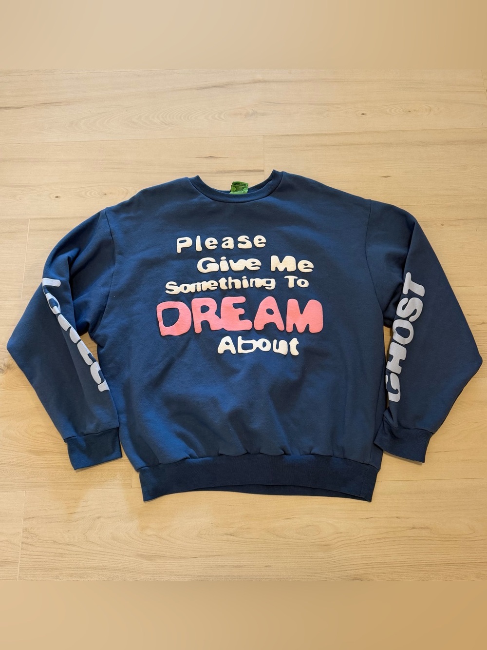 LONELY GHOST Navy Crewneck Sweatshirt with Pink & White Graphic